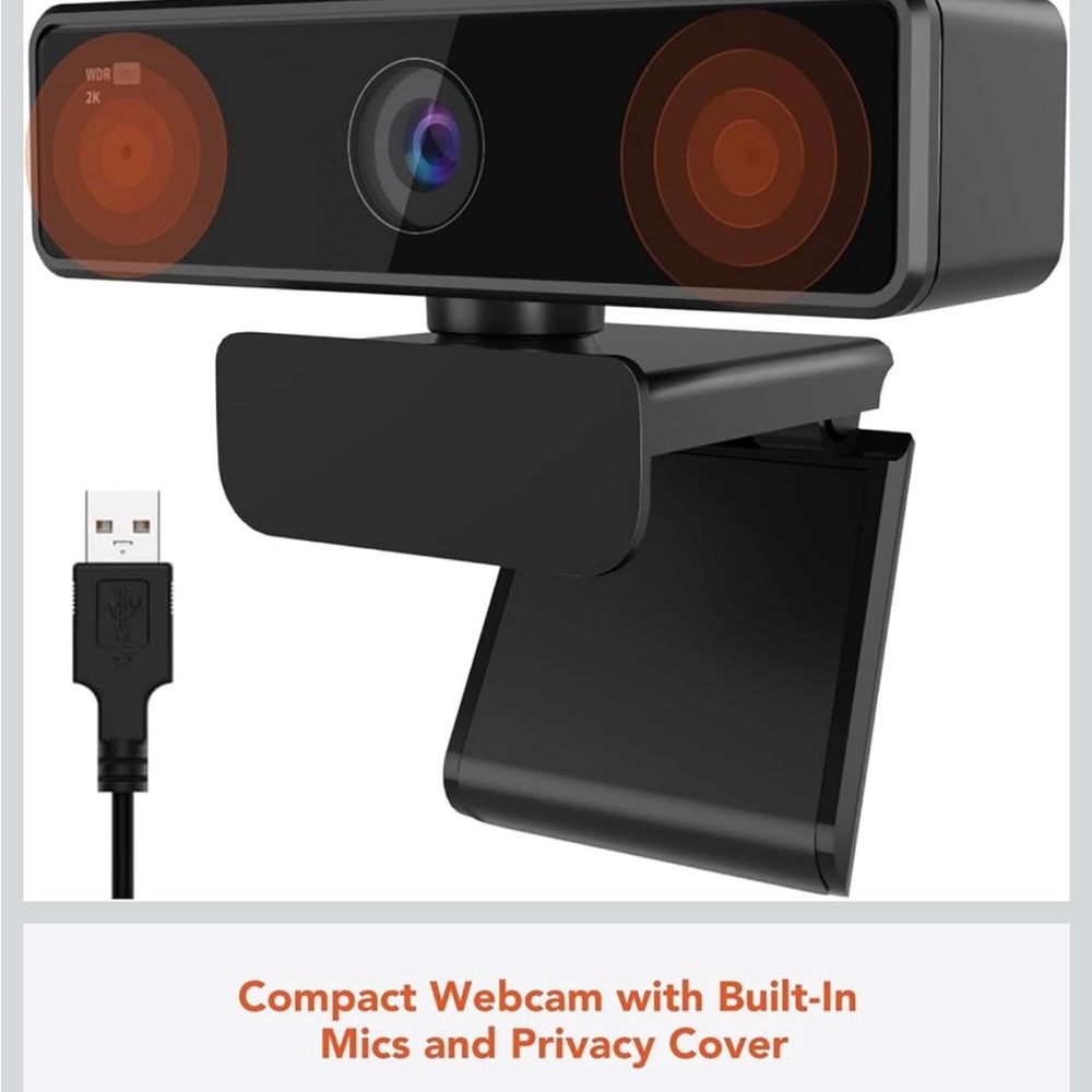 Sleek Black Webcam with Built-In Microphones